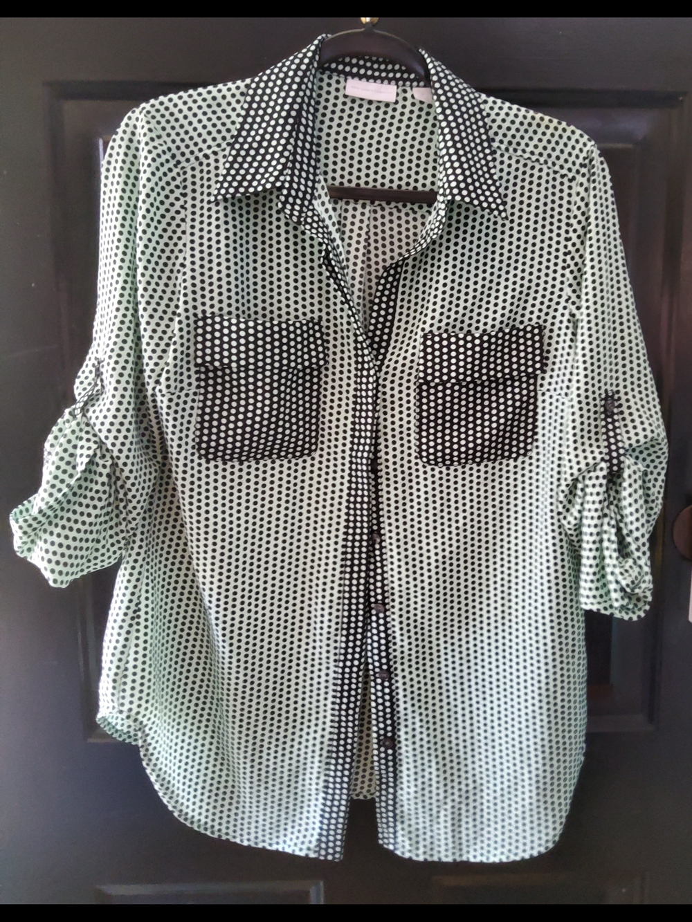 NY&Company Mint Green Geometric Print Button-Up Shirt